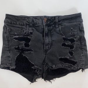 American Eagle Hi-rise Black Distressed Shorts